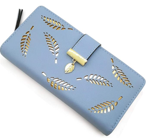 Women Elegant Leaf Bifold Wallet - Blue