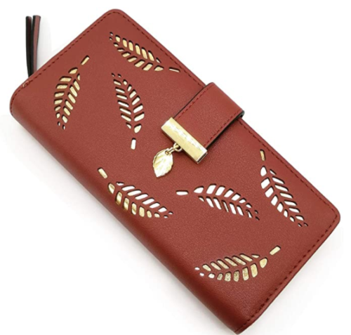Women Elegant Leaf Bifold Wallet -Brown