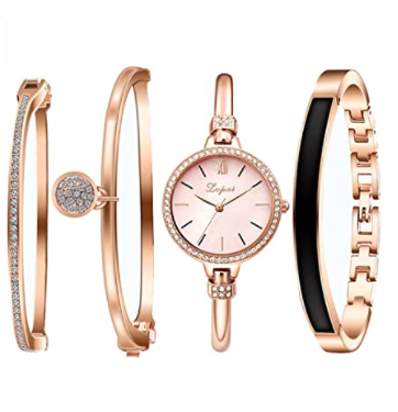 Clastyle Elegante Rose Gold Watch and Bracelet Set for Women