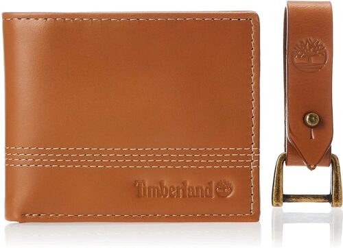 Timberland Men's Leather Slimfold Wallet with Matching Fob Gift Set