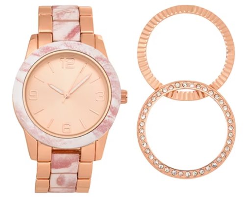 Geneva Women's Rose Gold Bracelet Watch Set