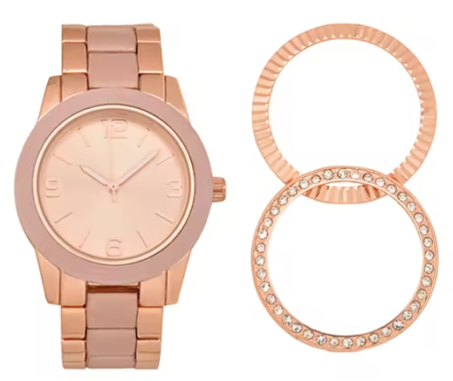 Geneva Women's Rose Goldtone Bracelet Watch Set