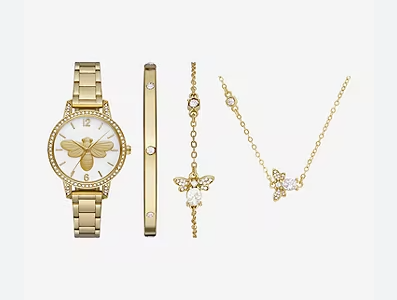 Ladies Bumble Bee Accent Gold Tone 4-pc Watch Set