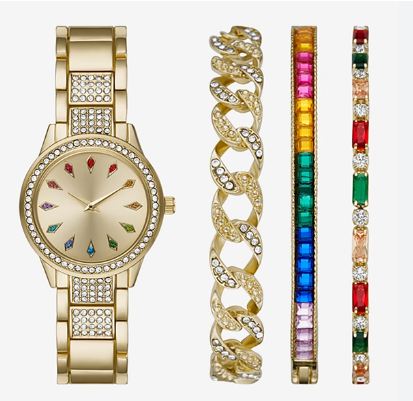 Ladies Crystal Accent Gold Tone 4-pc Watch Set