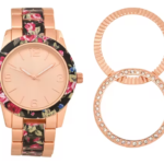 Geneva Women's Rose Gold Watch Set (floral)