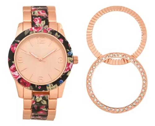 Geneva Women's Rose Gold Watch Set (floral)