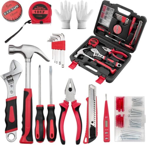 68 Pieces Tool Set, Tool Kit For Home With Storage Case (Black Red)