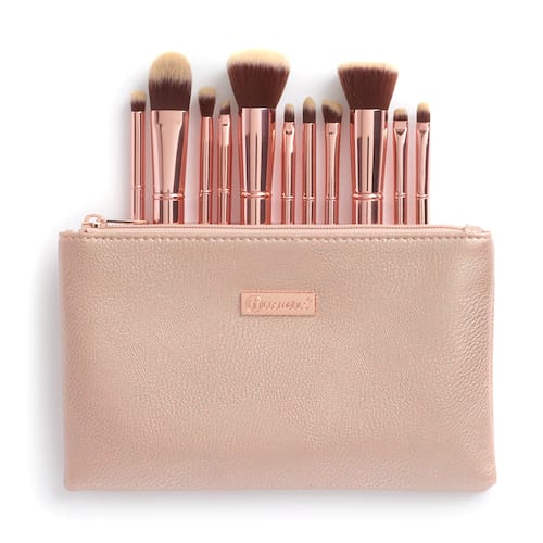 BH Cosmetics Metal Rose Brush Set with Cosmetic Purse - 11 Pieces