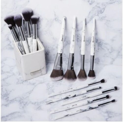 BH Cosmetics White Marble 9 Piece Brush Set with Angled Brush Holder