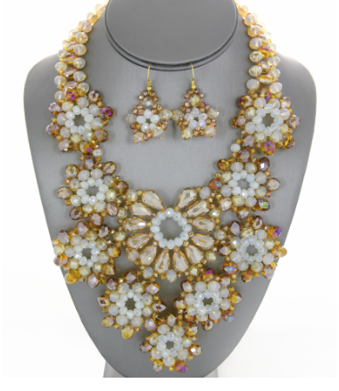Crystal Flower Bib Necklace Set