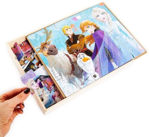 Disney Frozen2 5 Wood Jigsaw Puzzles in Wood Storage Box