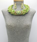 Faux Leather Statement Braided Pendant Necklace Set 7.50