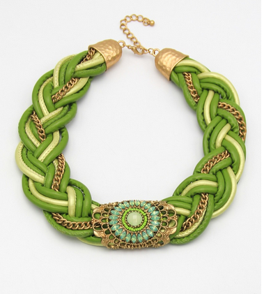 Faux Leather Statement Braided Pendant Necklace Set
