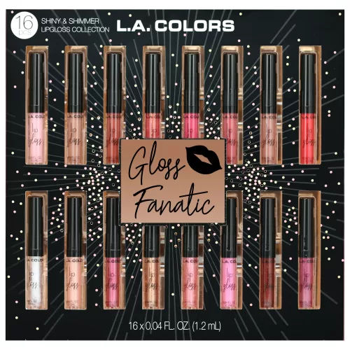 L.A. COLORS Holiday Gloss Fanatic Lipgloss Collection Gift Set, 16 pc