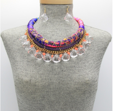 Lucite Charms Rope Collar Necklace Set - purple