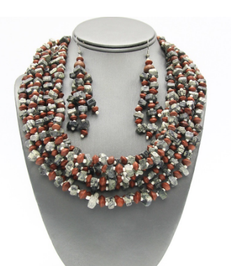 Marbleized Wood Layered Necklace Set