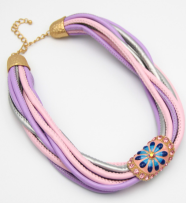 Multi Strand Faux Leather Necklace Set - Lavender mix