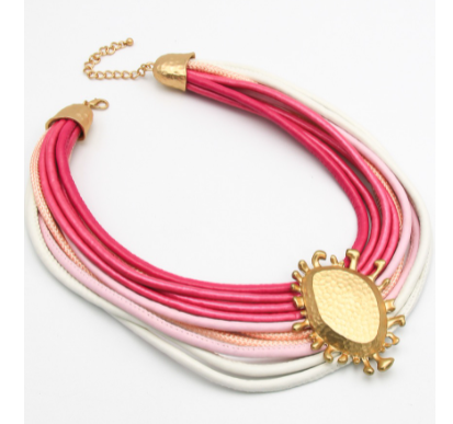 Multi Strand Statement Collar Necklace Set - Pink