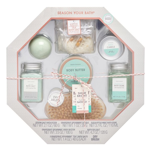 Season Your Bath Shine Bright Bath Set Basket, Grapefruit & Spearmint