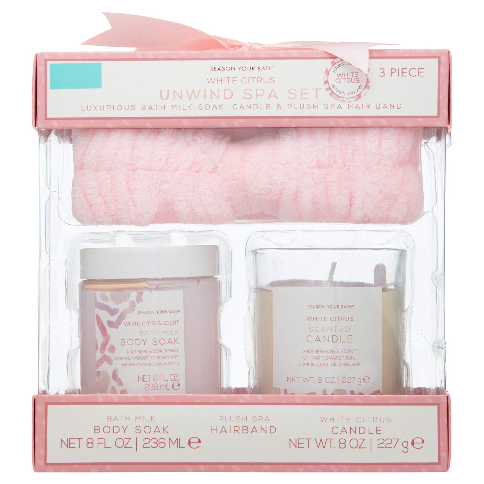 Season Your Bath White Citrus Spa Set w Headband