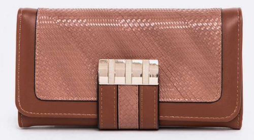 Texture Fashion Long Wallet - Cognac